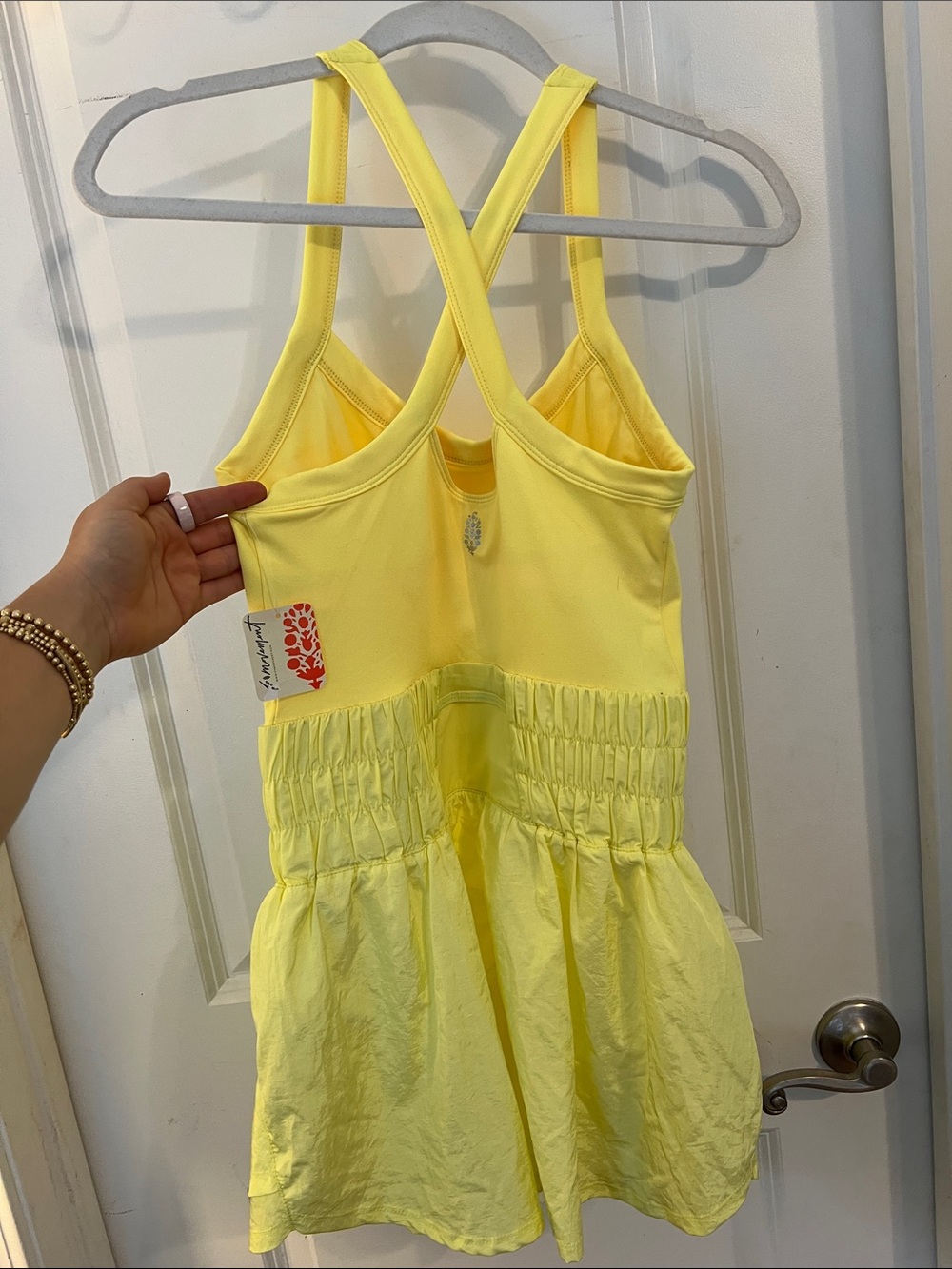 FP Movement by Free People Bright Yellow Smocked Waist One-Piece Romper - Picture 3 of 4